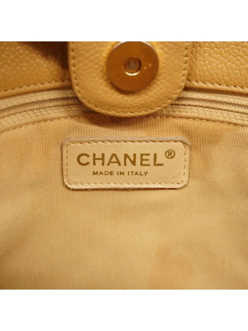 Chanel Chain Tote Quilted Caviar Leather Beige Gold - Picture 5 of 10